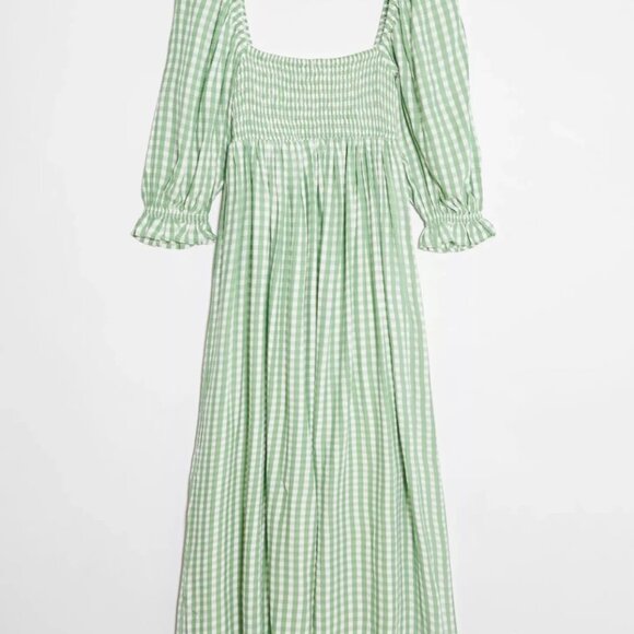 NWT Anthropologie Faithfull Lilou Smocked Maxi Dress Womens XS Green Gingham - Picture 2 of 7